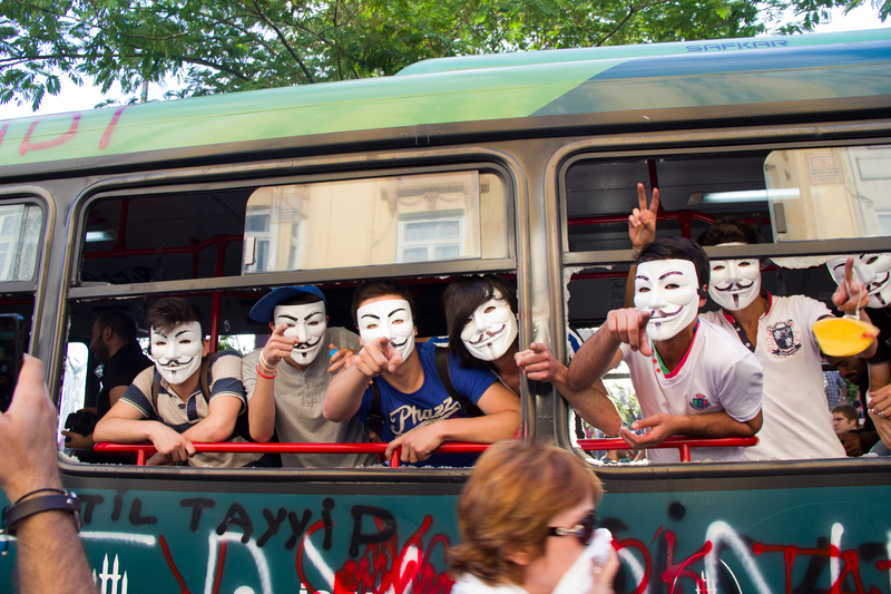 Protesters wearing 'Anonymous' masks in Istanbul on June 1, 2013. Photo by Marooncomtr. Copyright Demotix.