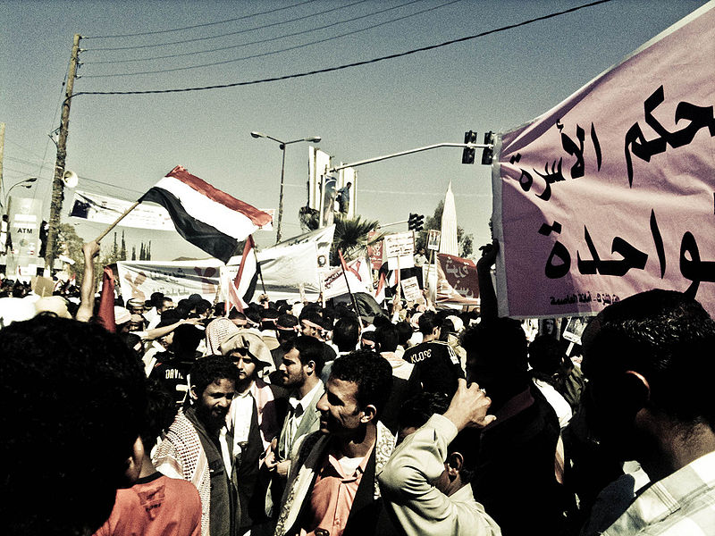 Demonstrators gather in Sana'a in 2011. Photo by Sallam via Wikimedia Commons (CC BY-SA 2.0)