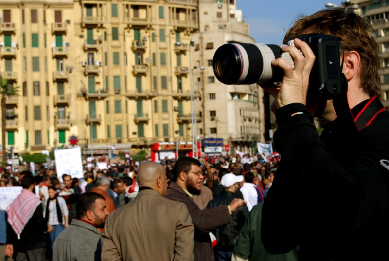 Photographer at a protest in Cairo. Photo by Rowan El Shimi via Flickr (CC BY-NC-SA 2.0)
