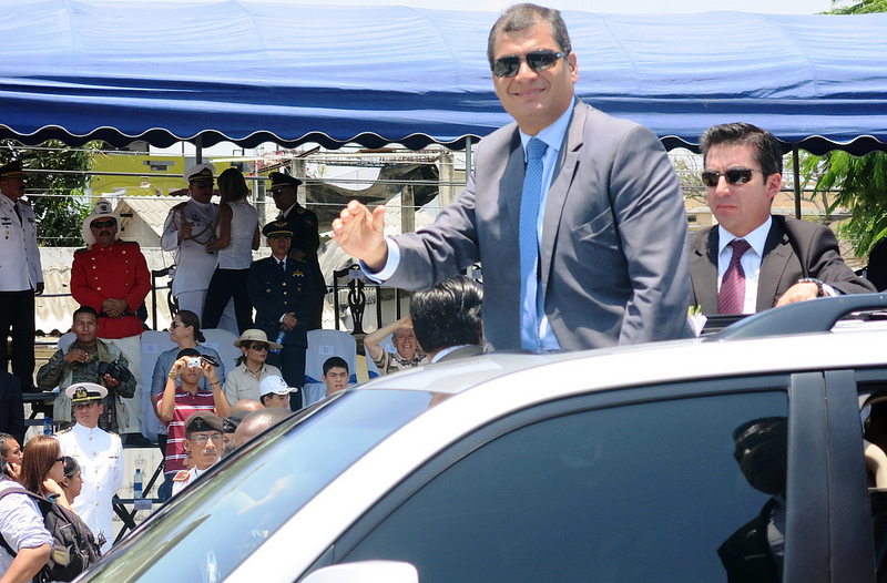 Rafael Correa at a 2013 parade in Guayaquil, Ecuador. Photo by Cancilleria Ecuador via Flickr (CC BY-SA 2.0)