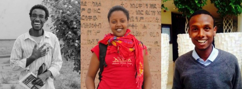 Zelalem, Edom, and Befeqadu, three jailed Global Voices authors in Ethiopia.
