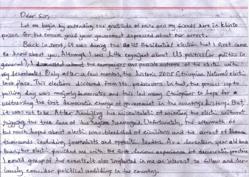 Scan of original letter from Natnael Feleke.