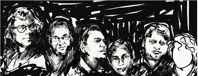 "Who will be next?" Sketch of deceased Bangladesh bloggers by MadhuMondol.